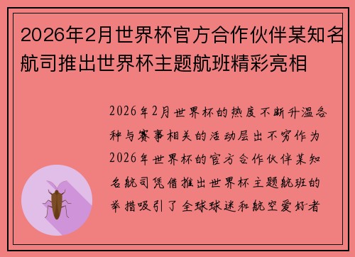 2026年2月世界杯官方合作伙伴某知名航司推出世界杯主题航班精彩亮相